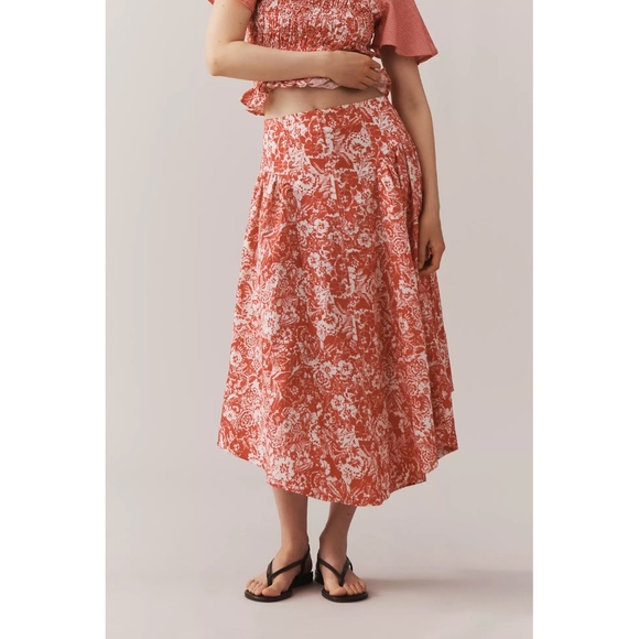 ANTHROPOLOGIE Floral Print Linen Midi Skirt, Size 6- NWT ($148 Retail) - Picture 1 of 3